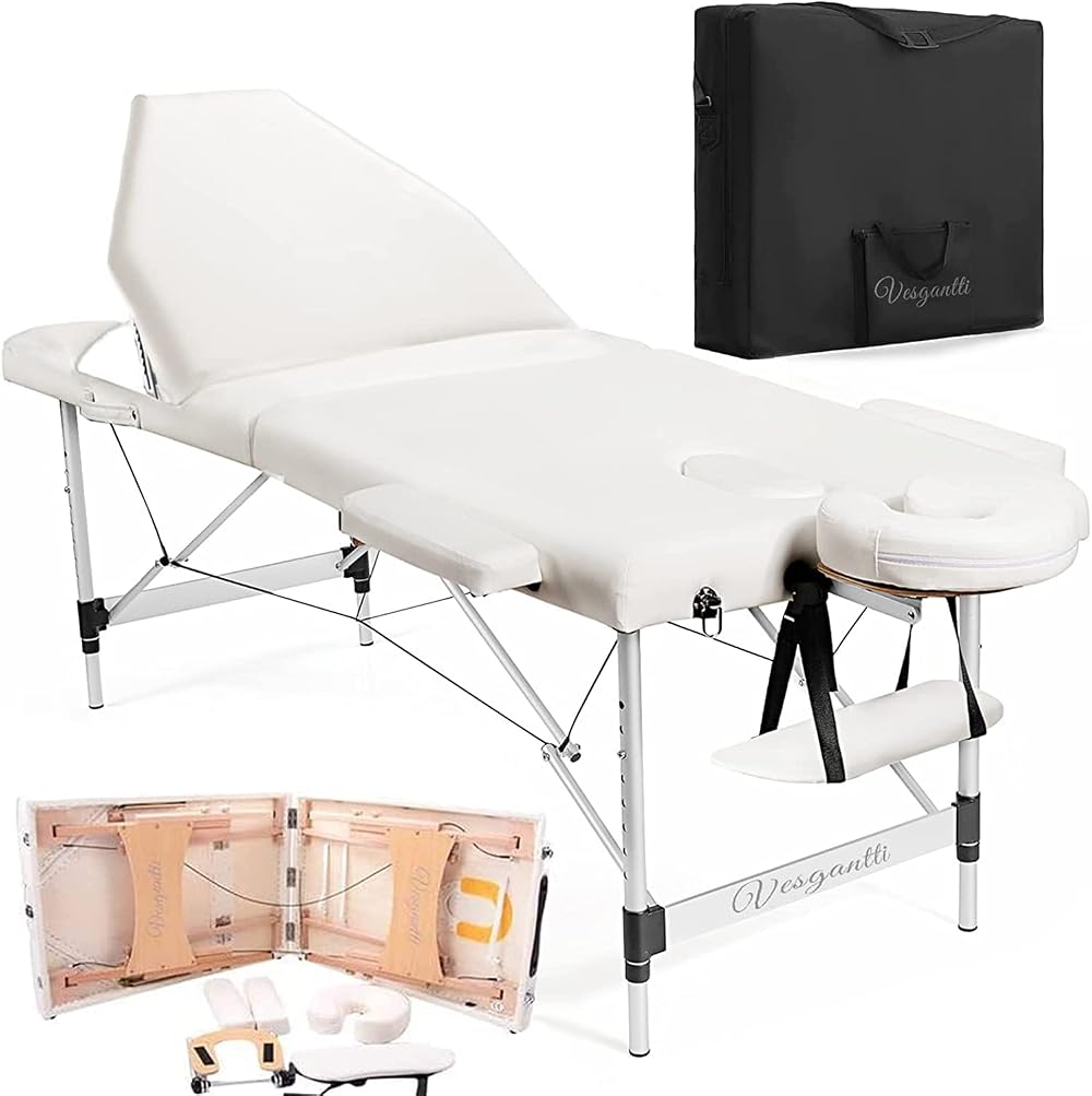 Vesgantti Portable Massage Bed Table 3-Section Aluminium Foldable Beige