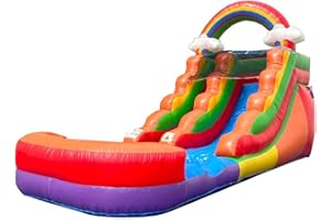 POGO BOUNCE HOUSE Inflatable Water Slides for Kids - Backyard Inflatable Water Slides with Splash Pool - Rainbow Cloud Slide Complete with Blower, and Stakes - 21' x 9' - 12' Tall Slide
