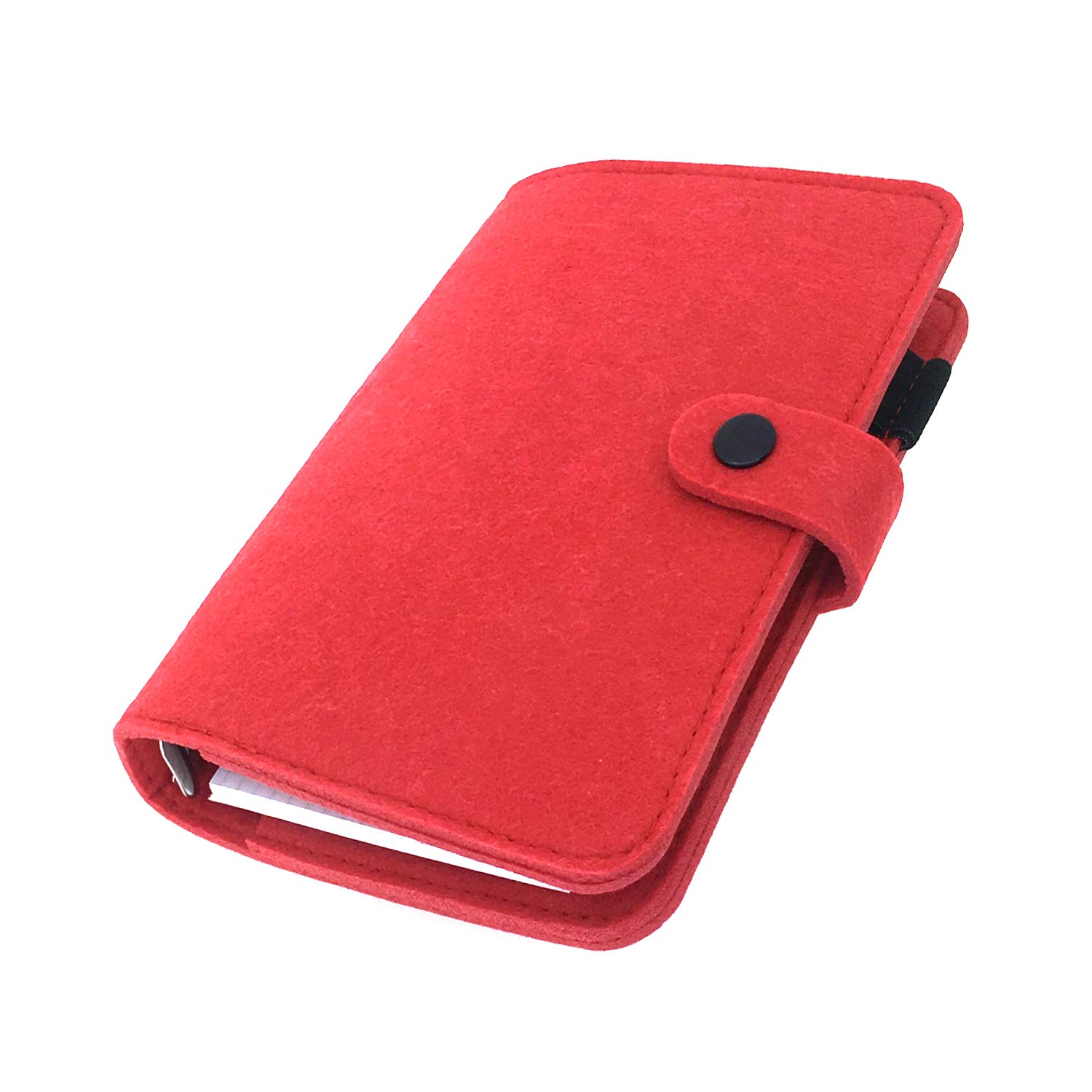 A6/ A5 6-Holes Felt Cover Round Ring View Binder File Folder for Loose Leaf Sheet Protectors/Binder Cover Protector, Vivid Red, A6 mini Set