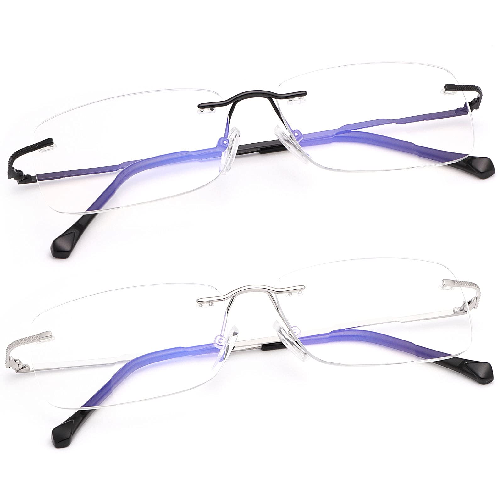 2PCS Rimless Clear Bifocal Reading Glasses Blue Light Blocking Readers for Men Women Unisex Eyewear Far Near Dual-Use Lightweight Magnifying Anti Glare UV Digital Reduce Eyestrain Fashion Eyeglasses
