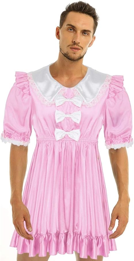 Amazon Alvivi セクシー ランジェリー 男の娘下着 メンズ ドレス ワンピース ミニスカート 下着 女装用 メイド服 メイド コスプレ おしゃれインナー ピンク L コスプレ 仮装 通販