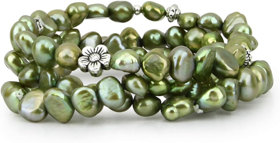 Genuine Freshwater Cultured Pearl 7-8mm Stretch Bracelets with Base-Metal-Beads (Set of 3) 7.5"