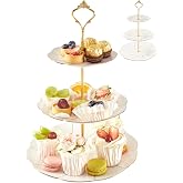 DUJUST Luxury Porcelain 3-Tier Cupcake Stand Tower, British Style Serving Tray with Golden Trim, Food Grade Dessert Display Stand, Beautiful Gift for Tea Party &amp; Home D&eacute;cor