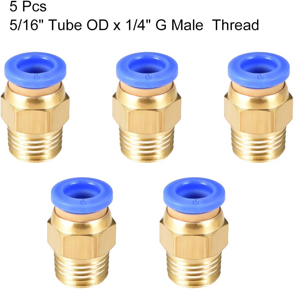 sourcing map Straight Pneumatic Push to Quick Connect Fittings 1/4" G Male x 8mm Tube OD 5pcs, Gold,blue, G1/4 x 8mm - Image 4