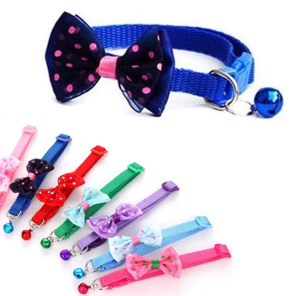 Small Dog Puppy Pet Collar Bow Tie Decoration with Bell Nylon Adjustable Size 19-32cm Blue