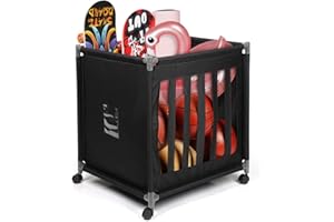 Exttlliy Rolling Sports Ball Storage Cart with Wheels Sports Lockable Ball Storage Locker with Elastic Straps for Garage Storage, Gym