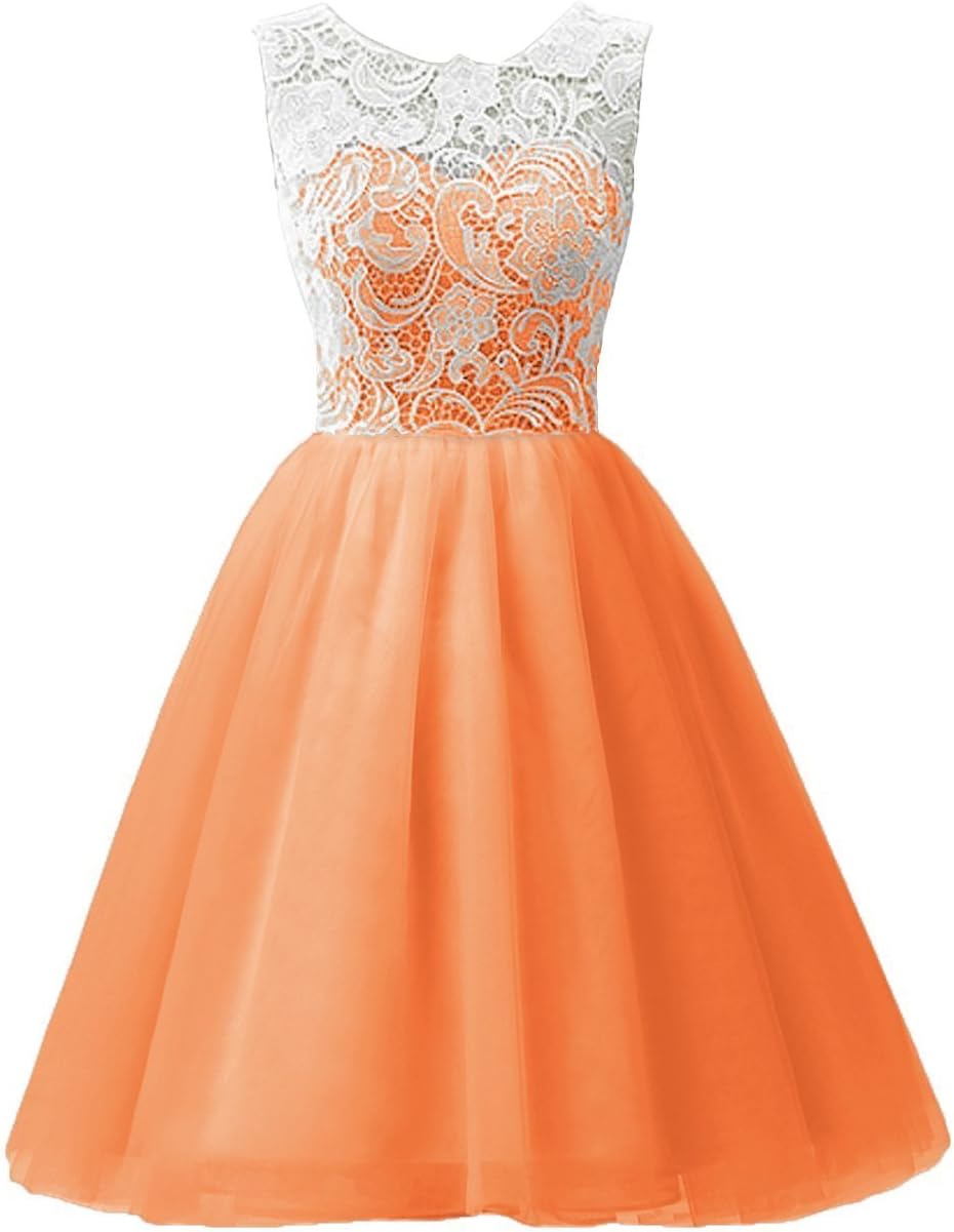 MicBridal Flower Girl / Adult Ball Gown Lace Short Prom Dress Orange Age13