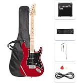 GLARRY Full Size Electric Guitar for Music Lover Beginner with 20W Amp and Accessories Pack Guitar Bag (RED, 39" Right Handed)
