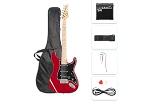 GLARRY 39" Full Size Electric Guitar for Music Lover Beginner with 20W Amp and Accessories Pack Guitar Bag (Red)