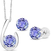 Gem Stone King 10K White Gold Blue Tanzanite Pendant Earrings Jewelry Set For Women | 2.70 Cttw | Gemstone December Birthstone | Round 6MM | with 18 Inch Chain