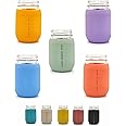 Minliving Silicone Mason Jar Sleeves Spring Summer Set | Anti-Slip Protectors for Regular Mouth 16oz Jelly Canning Jars | Cup Holders with Measurement Markings | Dishwasher Safe Jar Jackets - 5 Pack