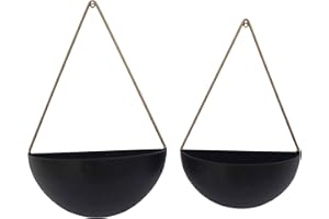 Sagebrook Home Set of 2 Metal Wall Planters - Modern Iron Hanging Planters with Half-Moon Design - Wall Mounted Space-Saving Decor for Home & Garden - Minimalist Style - 18" & 16" Black