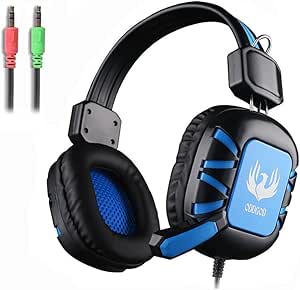 [2015 New Version] eTopxizu ET2000 3.5mm Plug Wired Gaming Headphone with Noise Canceling &amp; Microphone for PC Games Black Blue