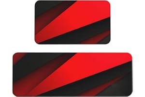 Red Black Kitchen Mats for Floor 2PCS, Cushioned Anti-Fatigue Kitchen Rug, Memory Foam Velvet Runner Non Slip Comfort Standin