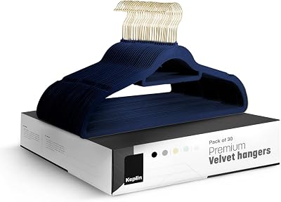 KEPLIN Velvet Hangers 30 Pack 41.5cm Navy Non-Slip with Tie Bar & 360° Hook