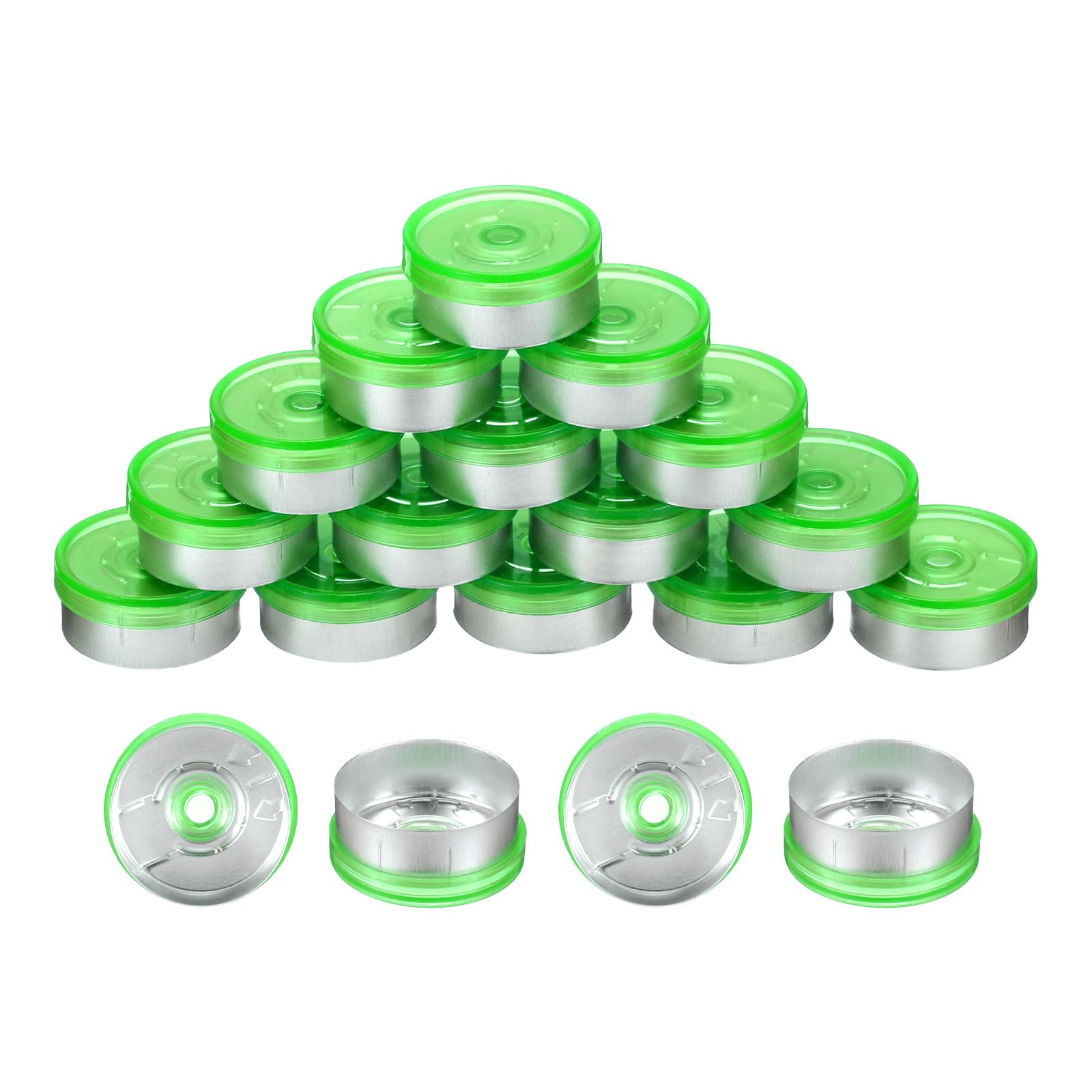 Photo 1 of uxcell 20mm Flip Off Caps, 100PCS Burr-Free Flip Off Top Caps Seals Flip Off Aluminum Plastic Vial Flip Off Seals Caps Cover for Glass Vial Freeze-Dried Bottles, Green/Silver