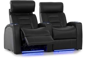 Octane Seating Flex HR Series Home Stadium Seating - Black Top Grain Leather - Power Recline - Motorized Headrest - Lighted Cup Holders (Row of 2)