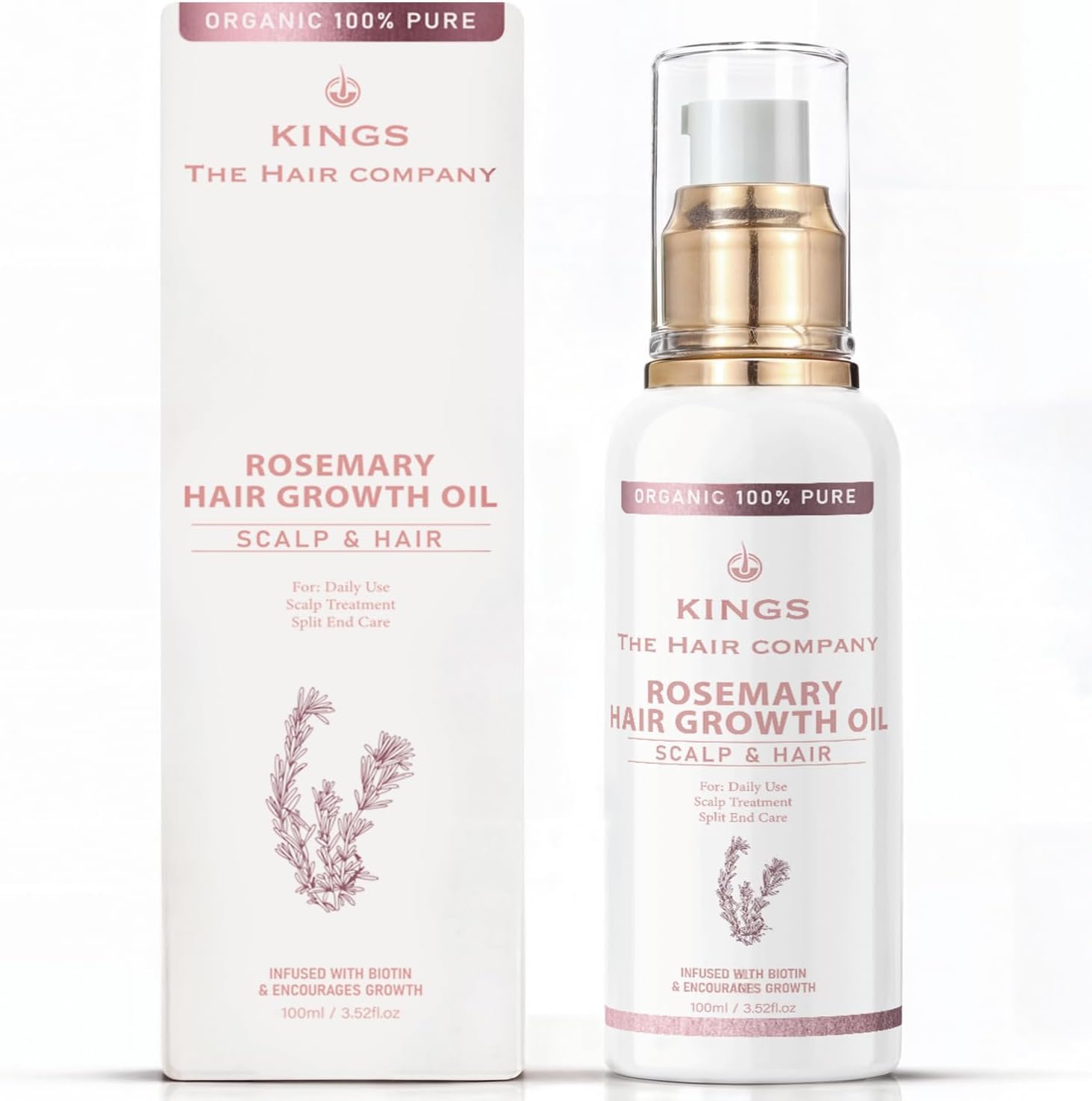 Kings 100% Natural Rosemary Oil with Biotin, Promotes Hair Growth & Prevents Loss, Organic Rosemary Oil for Hair Growth - Hair fall Solution for Dry, Damaged Hair for Men and Women – 100 ml