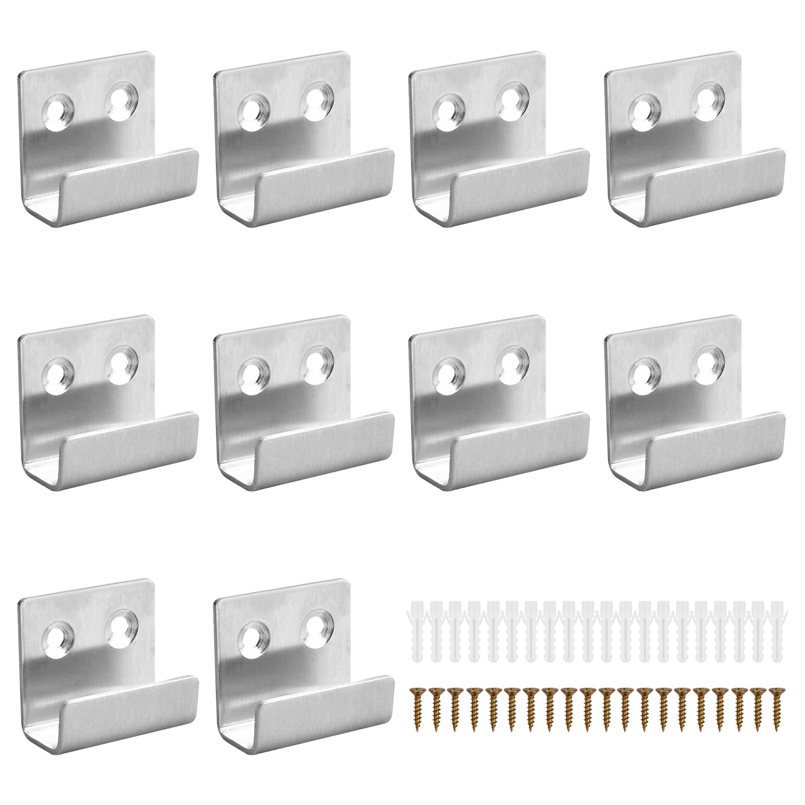 10 Pieces Ceramic Tiles Display Wall Hooks, U Brackets for Mirror, U Shaped Picture Brackets with Screw Expansion Tube, Flat J Hooks for Bathroom Kitchen Garage (Stainless Steel)