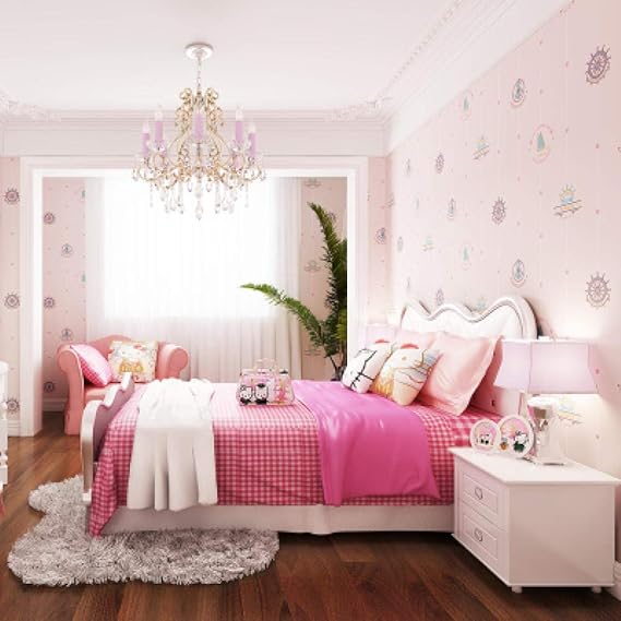 Papel pintado de dibujos animados no tejido a rayas moderno Habitación