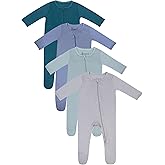 Jimonda Baby Boy Romper 4-Pack - Bamboo Zip-Up Pajamas for 0-24 Months,Unisex Footed Sleepers,Ultra-Soft Stretchy Fabric