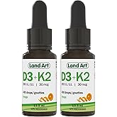 Certified Organic Vitamin D3 & K2 (MK7-Natto) - Bones & Immune Support Drops - Non-GMO - Gluten-Free - Fast Absorption - Liqu