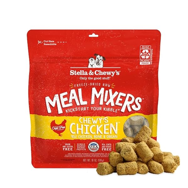 STELLA & CHEWY’S FREEZE-DRIED RAW CHICKEN MEAL MIXERS- DOG FOOD TOPPER AND MIXER – MADE WITH 95% CAGE-FREE CHICKEN, ORGANS & BONE – PERFECT FOR PICKY EATERS – GRAIN-FREE – 18OZ