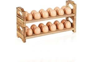 YYBD Wooden Egg Holder 2-Tier Eggs Rack with Handle Holds 24 Eggs Stackable Egg Rack Farmhouse Countertop Storage for Fresh C