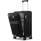 LEVEL8 Carry On Luggage Airline Approved with Compartment, Softside Expandable Rolling Suitcase with Spinner Wheels, Black, Carry-On 20-Inch