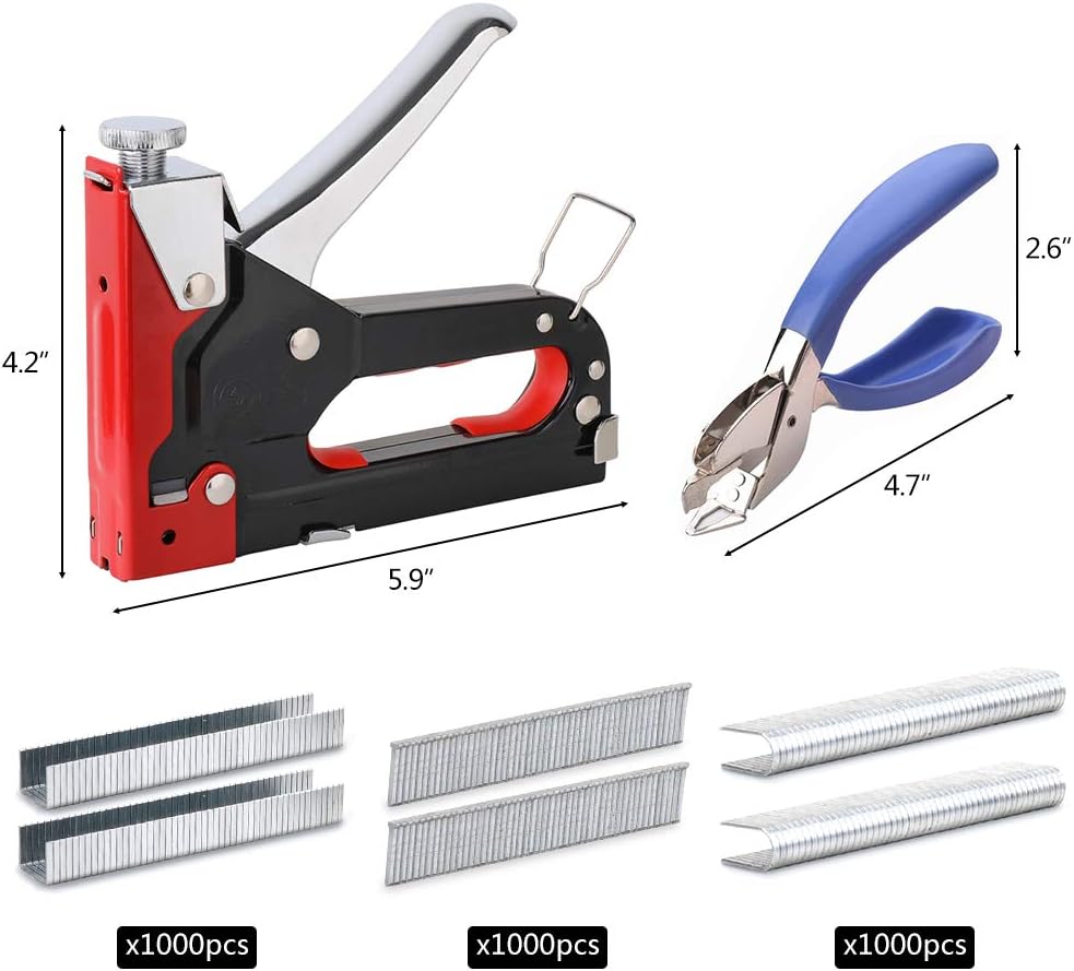 Staple Gun Kit with Remover and 3000 Staples Heavy Duty 3 in 1 Manual Steel Staple Gun for Decoration Floor Furniture : Office Products