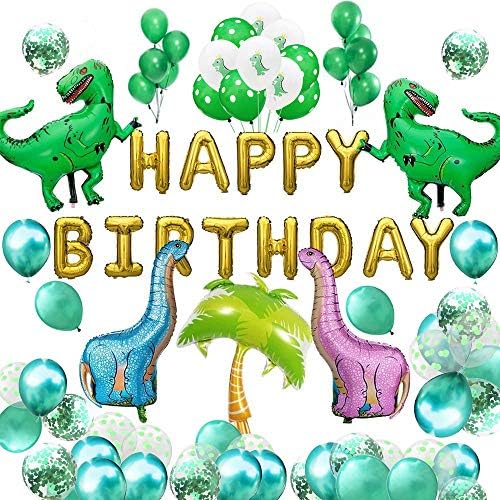 Mary Paxton Dinosaur Birthday Party Decorations Set,3D Gold Happy Birthday Banner Dino Balloons Birthday Supplies Set Kit For 1st 2nd 3rd 4-12 Year Boys Favors Gift Dino Jungle Theme