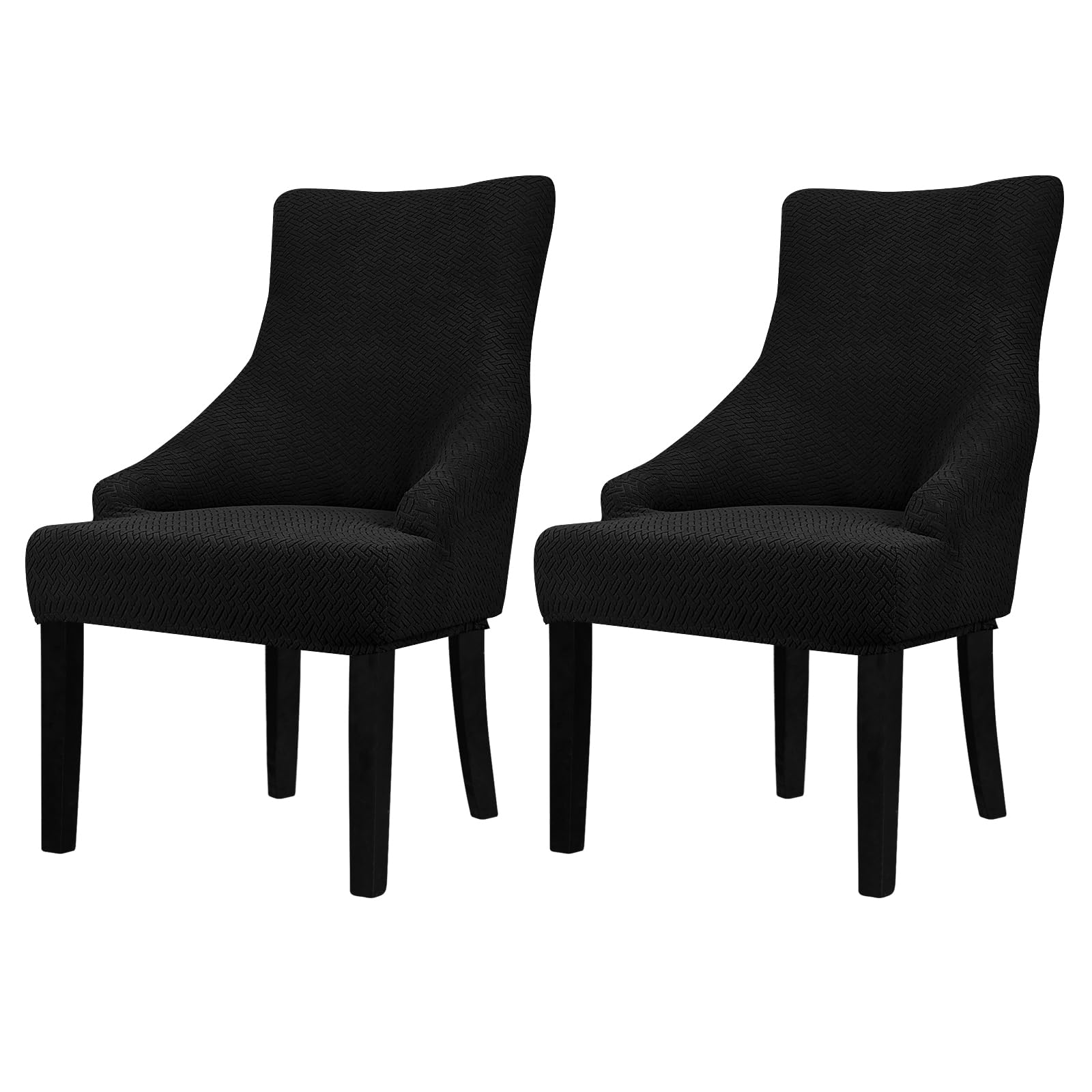 Leorate Hight Scoop Back Chair Covers - Stretch Jacquard Wingback Armchair Slipcovers Recliner Chair cover Furniture Protector for Home Decor - Black 2 Pieces
