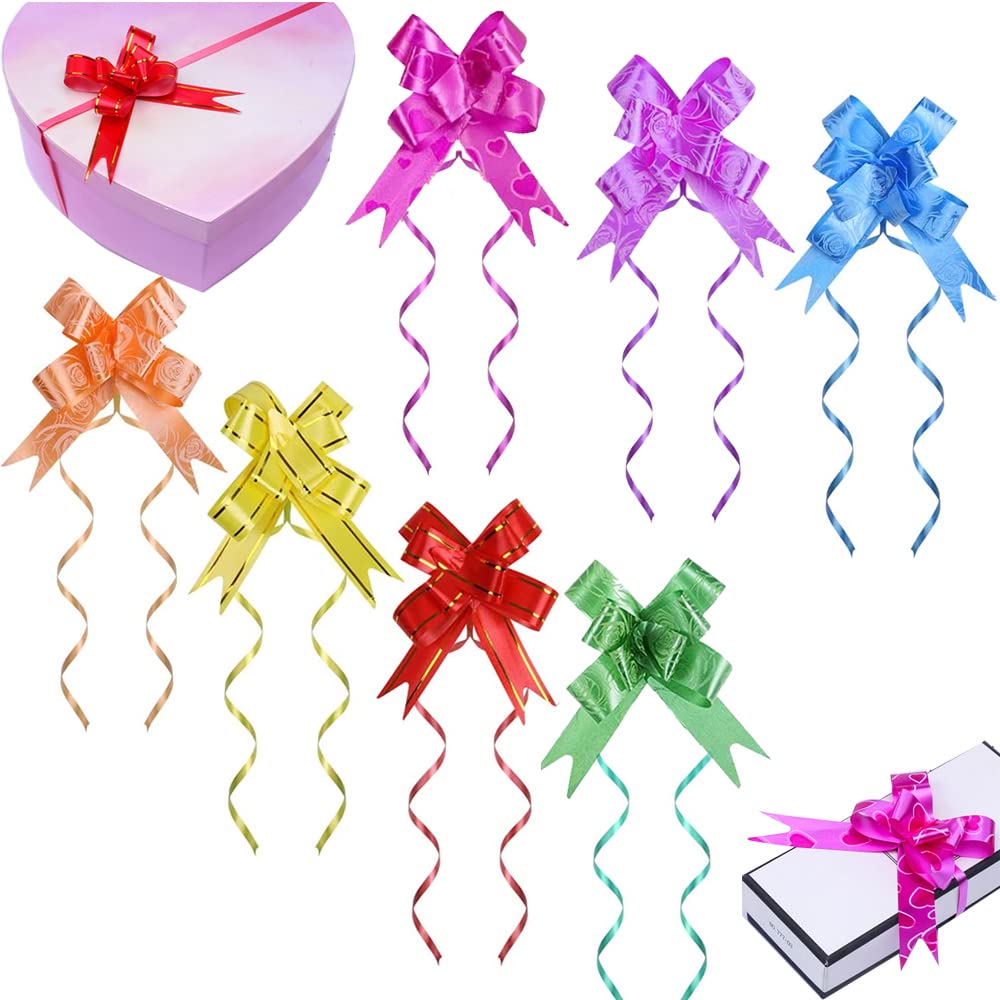 WEIWUXIAN Present Basket Pull Bows, 200 Pieces Pull Ribbon Bow, Wrapping Decorative Bows, Christmas Ribbon Pull Bow, Gift Wrapping Bows, for Christmas New Year Thanksgiving Party, Assorted Colors.
