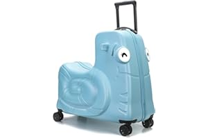 SEA PUNK Kids Ride-on Luggage with Spinner Wheels Suitcase, Kid's Ride-On Suitcase Help Your Child Relax, Carry On Trolley Luggage with Password Lock (Blue, 22 inches)