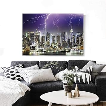 Amazon De Homehot City Art Kunstdruck Auf Leinwand Motiv One Way Schild Vor Atlanta Skyline