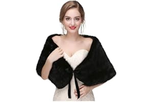 Olbye Women's Faux Fur Wraps Wedding Fur Shawls Sleeveless 1920 Faux Fur Stole for Women and Girls Fur Capelet Mink Shawl