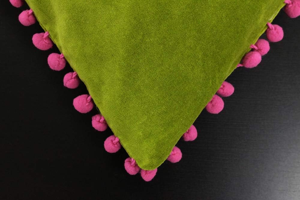 Riva Paoletti Polyester Filled Cushion Faux Velvet Fabric-Contrasting Fuchsia Pink Pompom Edges-Hidden Zip Closure-100% Soft (18" X 18" Inches) - Image 5