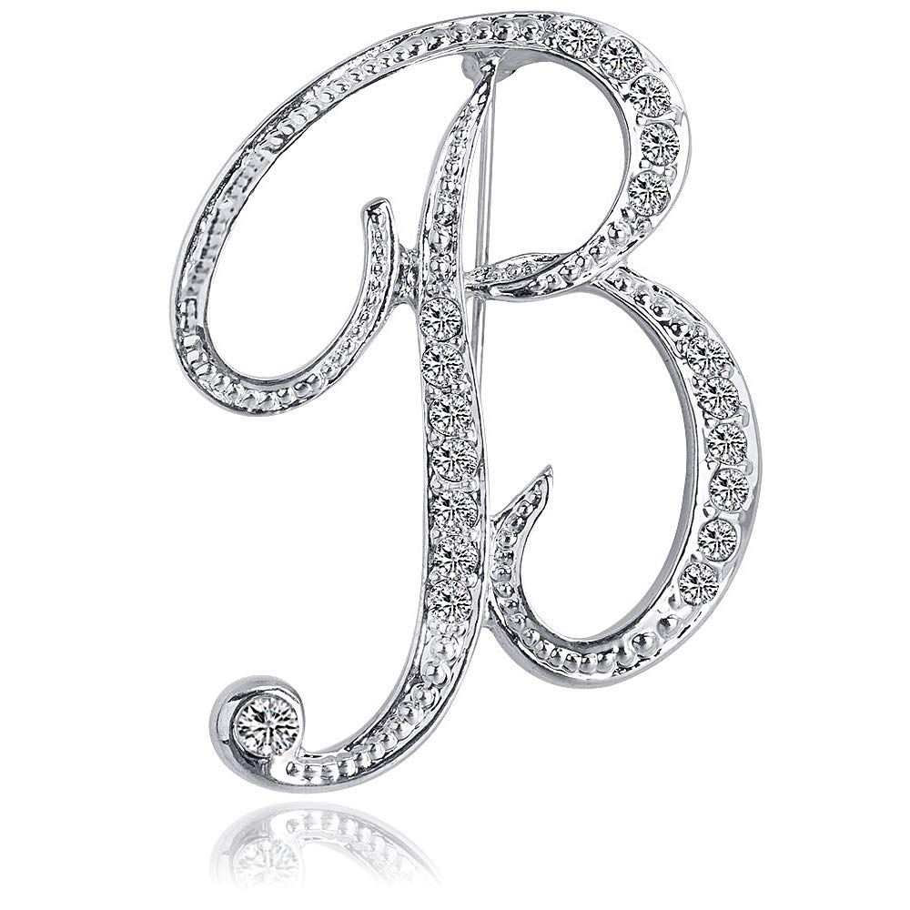 ETHOON Letter Brooch Pins Initial Rhinestone Brooch for Women Corsage Crafts Silvery B