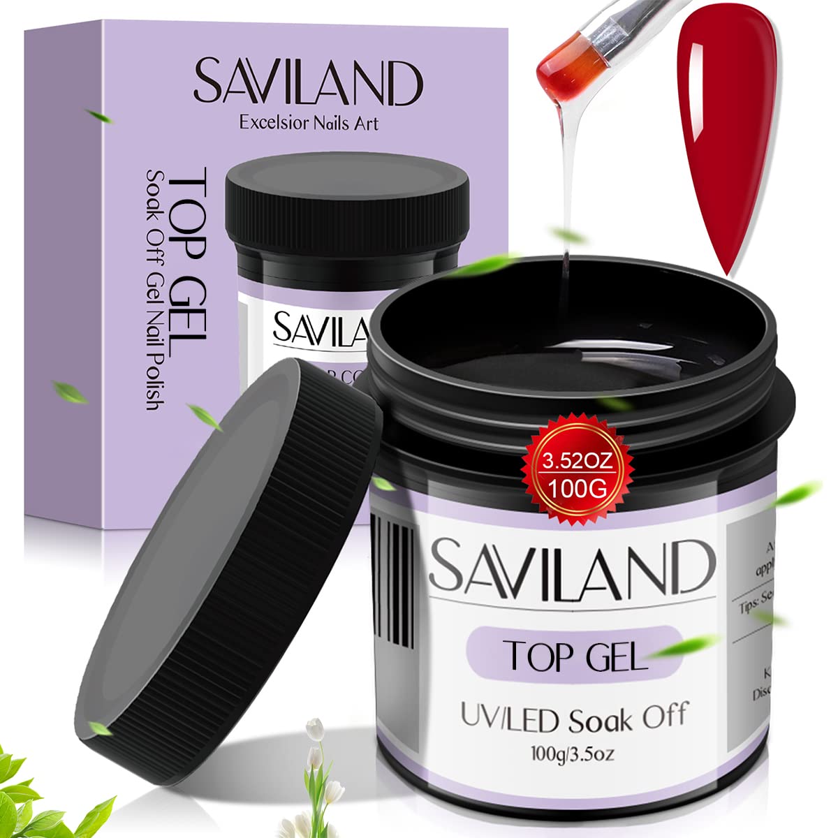 SAVILAND 100g No Wipe Gel Top Coat: Large Capacity Top Coat Gel Polish Gloss Shiny Long Lasting Soak Off U V LED Clear Nail Gel for Home DIY Nail Salon Manicure