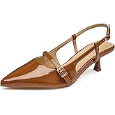 Trary Slingback Kitten Heels for Women,Pointed Toe Closed Toe Pumps,Sexy Brown Shoes Women for Wedding,Size 7.5