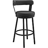 Armen Living Bryant Modern 26" Seat Height Black Faux Leather and Black Stainless Steel Metal Swivel Bar Stool for Kitchen Is