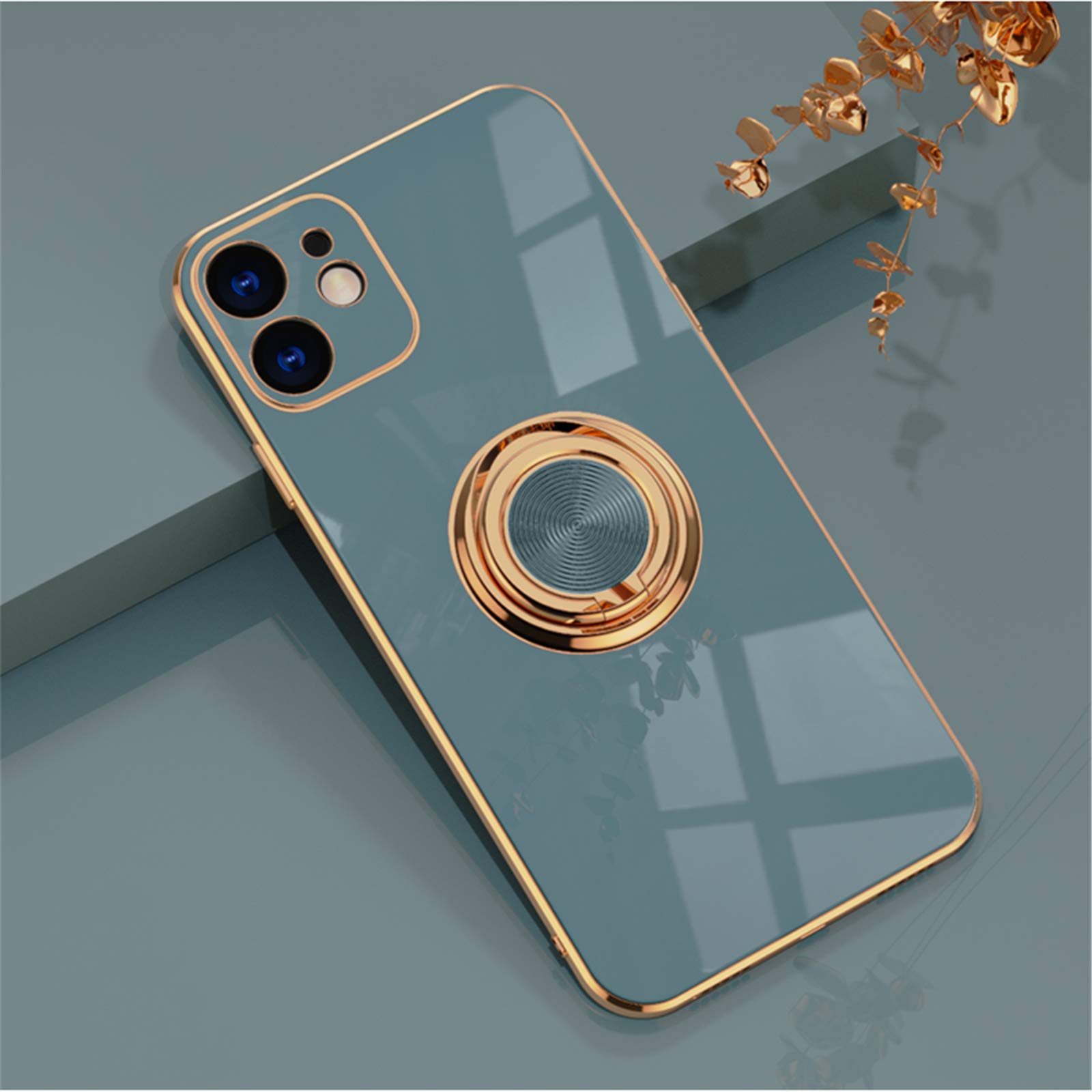 EYZUTAK Electroplated Magnetic Ring Holder Case, 360 Degree with Rotation Metal Finger Ring Holder Magnet Car Holder Soft Silicone Shockproof Cover for iPhone 11 6.1 inch - Gray โ image 1