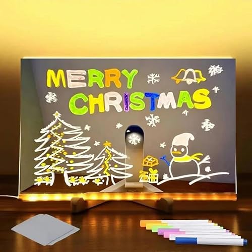 LED Message Board with 7 Colors Pen/Stand,Light up Message Board Memo Board Acrylic Dry Erase Board Art Creative Desktop Illuminated Wordpad for Home School Office (8 Pcs)