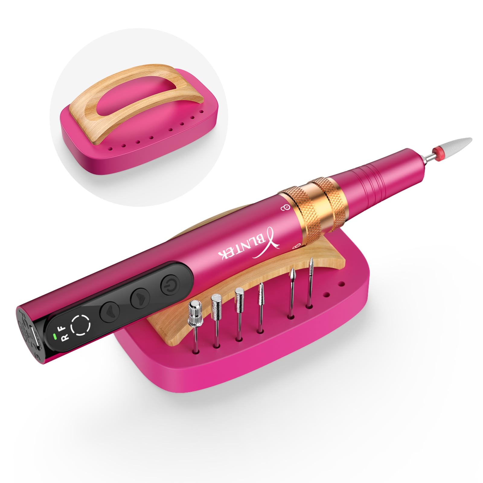 8 Holes Nail Drill Machine & Bits Storage Holder, Nail Grinding Drill Bits Holder Stand, Professional Nail Drill Organnizer for Manicure Tools - Wooden