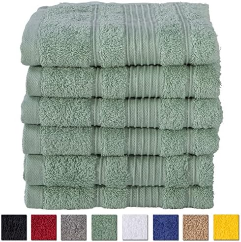 6 Pack Hand Towels Set Premium Quality | Thirsty Absorbent Soft &amp; Plush Turkish Cotton - Teal Green