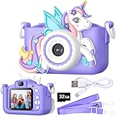 Wembley Unicorn Toys Camera for Kids 3+ Year Old Girl for Kids Toys Boys Cool Birthday Gift 32GB SD Card 1080P HD Video Cute Selfie Digital Toddler Camera Age 3 4 5 6 7 8 - Purple