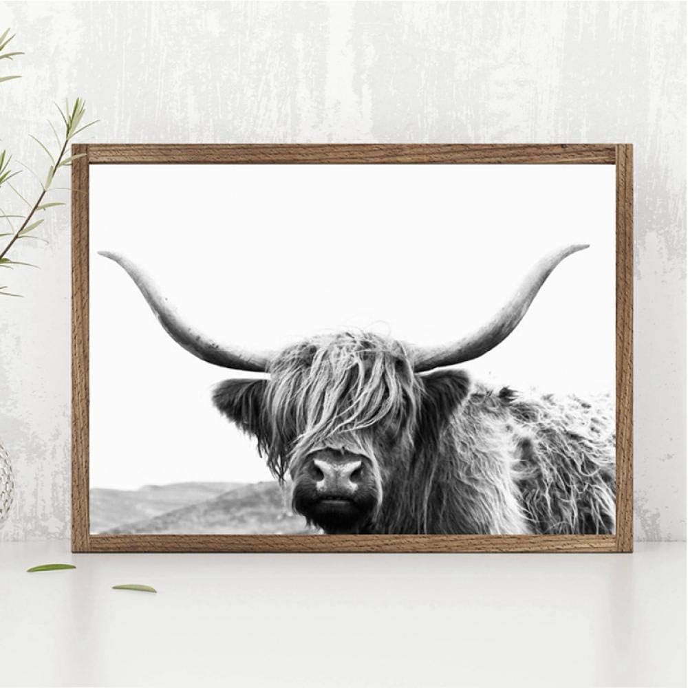 kldfig Highland Cow Canvas Art Print and Poster, Farm Animal Highland