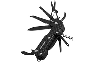 FantastiCAR 15 in 1 Multi-Tool, EDC Folding Pocket Knife with Premium Gift Box for Camping, Fishing, Hunting, Survival, Outdoor (Black)