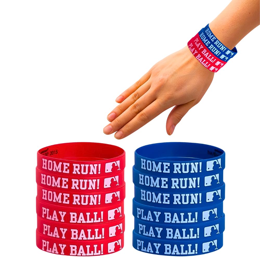 Amscan 399627 Red and Blue MLB Rubber Wristband-12pc, Multicolor