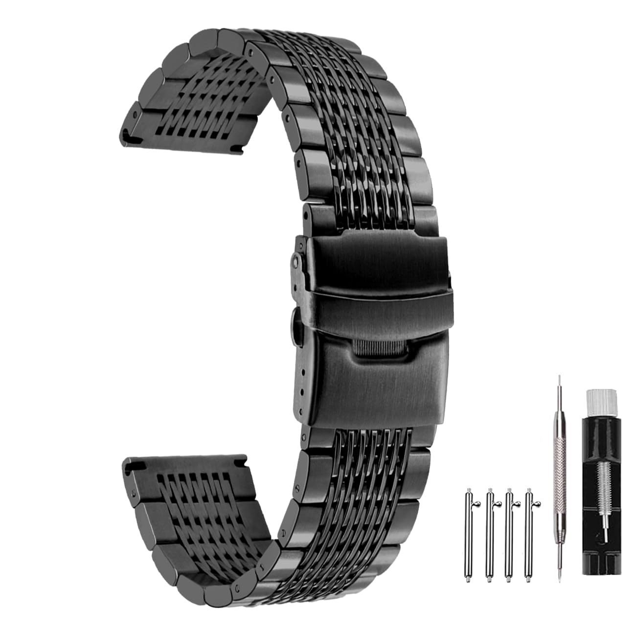 Kai Tian Brushed 20mm Mesh Watch Strap Band Stainless Steel Matte Black Watch Strap for Women Metal Watch Bands Mens Women Watch Bracelet